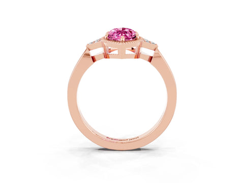Rose gold Marquise Cut Pink Sapphire Halo Ring with Tapered Band and Four-Prong Setting_3