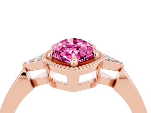 Rose gold Marquise Cut Pink Sapphire Halo Ring with Tapered Band and Four-Prong Setting_4