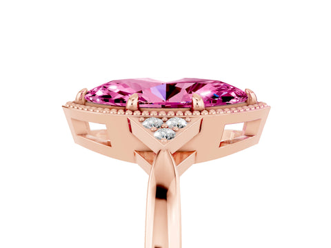 Rose gold Marquise Cut Pink Sapphire Halo Ring with Tapered Band and Four-Prong Setting_5