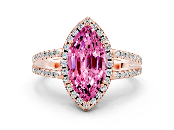Rose gold Marquise Cut Pink Sapphire Halo Split Shank Engagement Ring