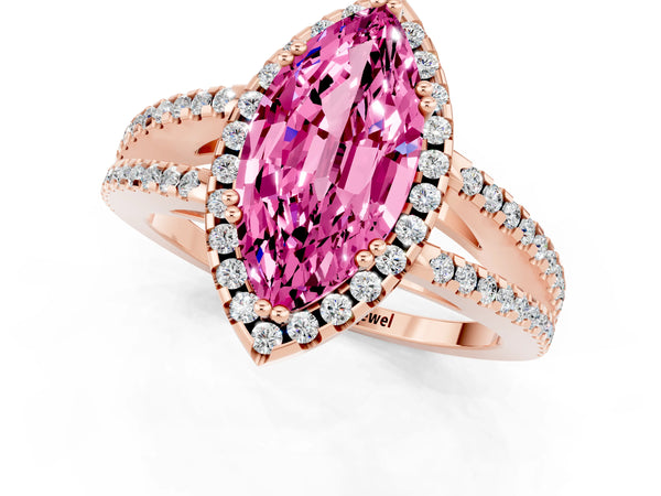 Rose gold Marquise Cut Pink Sapphire Halo Split Shank Engagement Ring