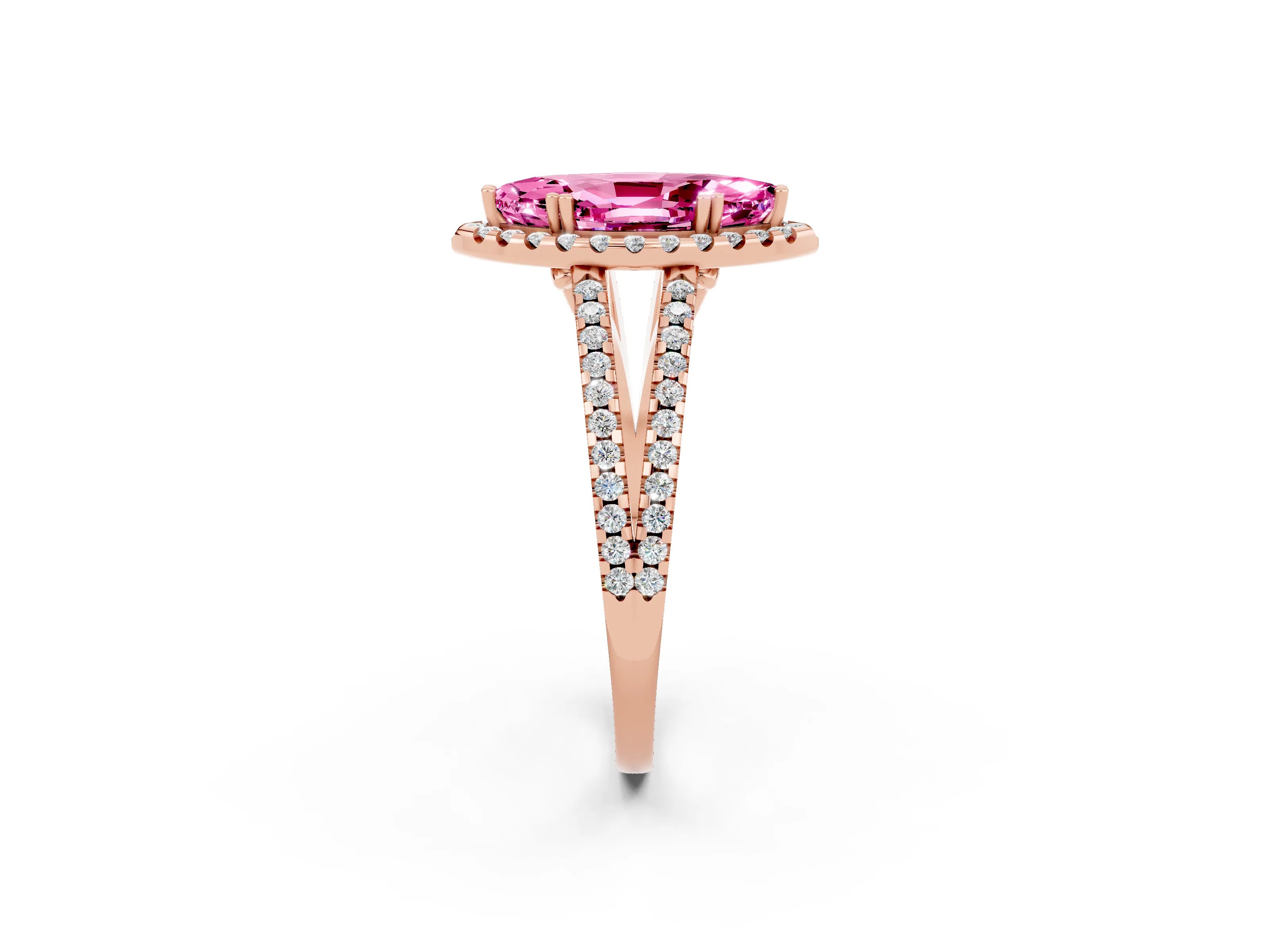 Rose gold Marquise Cut Pink Sapphire Halo Split Shank Engagement Ring_14