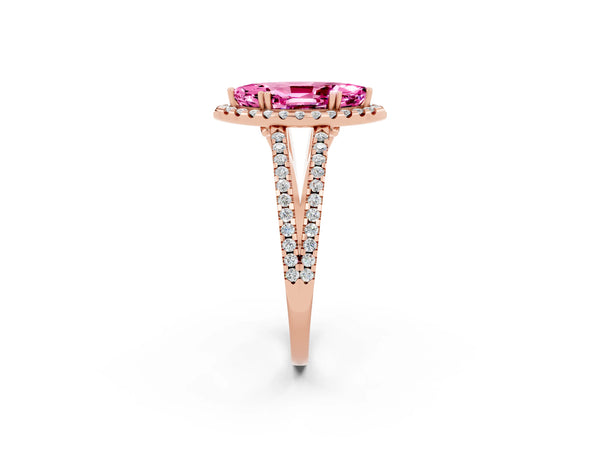 Rose gold Marquise Cut Pink Sapphire Halo Split Shank Engagement Ring