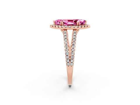 Rose gold Marquise Cut Pink Sapphire Halo Split Shank Engagement Ring_14