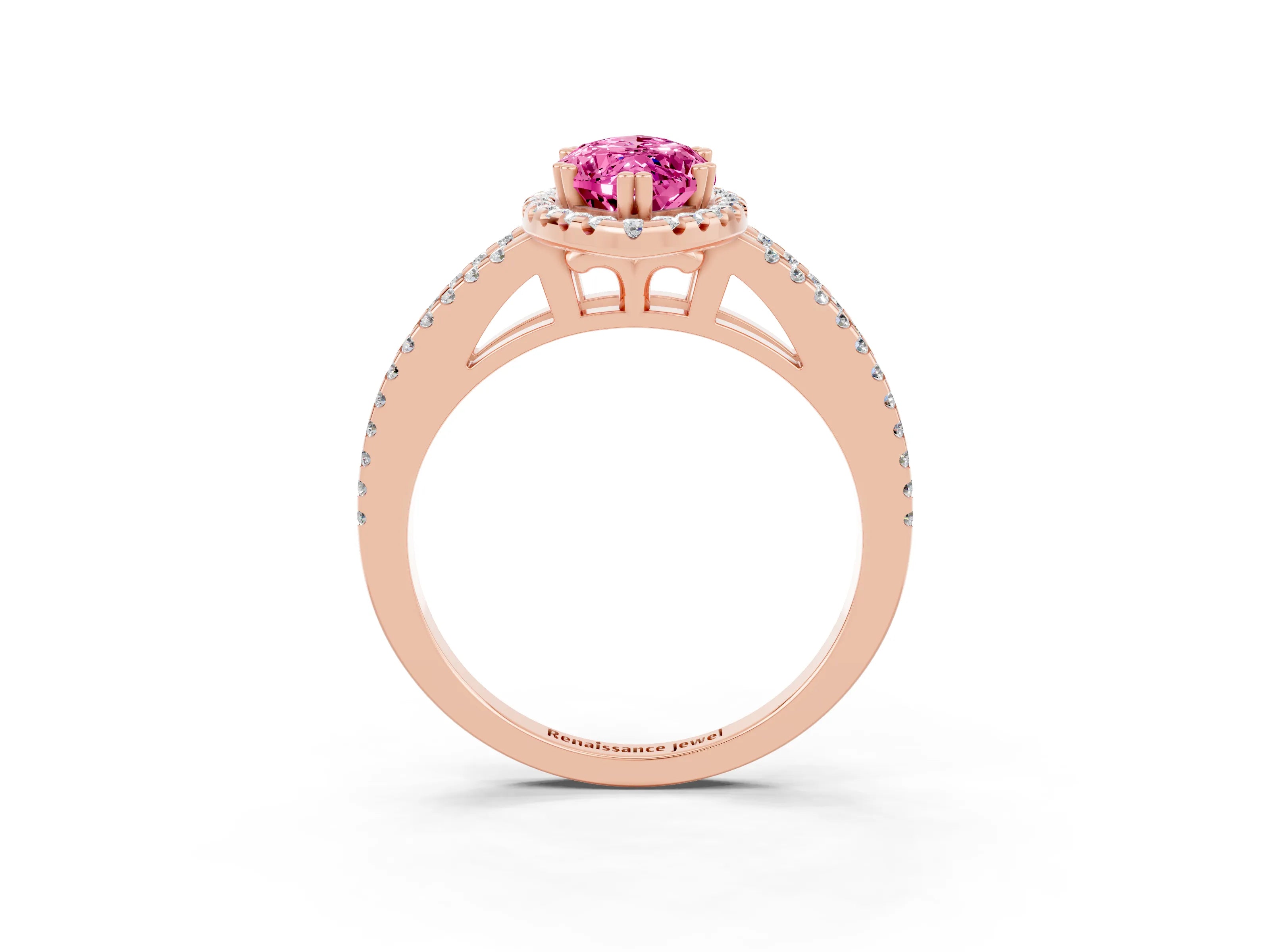 Rose gold Marquise Cut Pink Sapphire Halo Split Shank Engagement Ring_15
