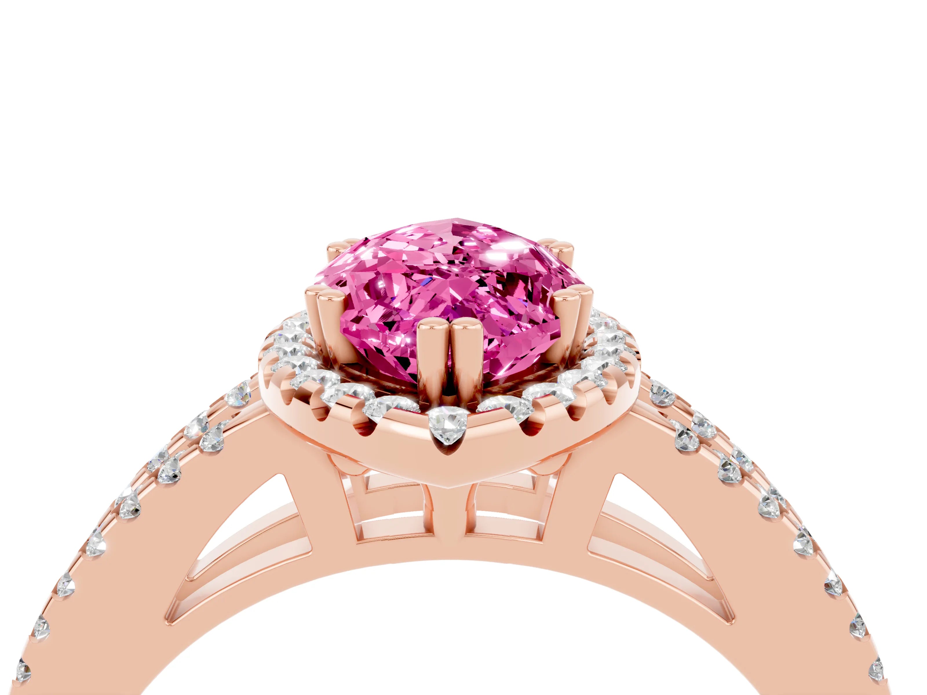 Rose gold Marquise Cut Pink Sapphire Halo Split Shank Engagement Ring_16