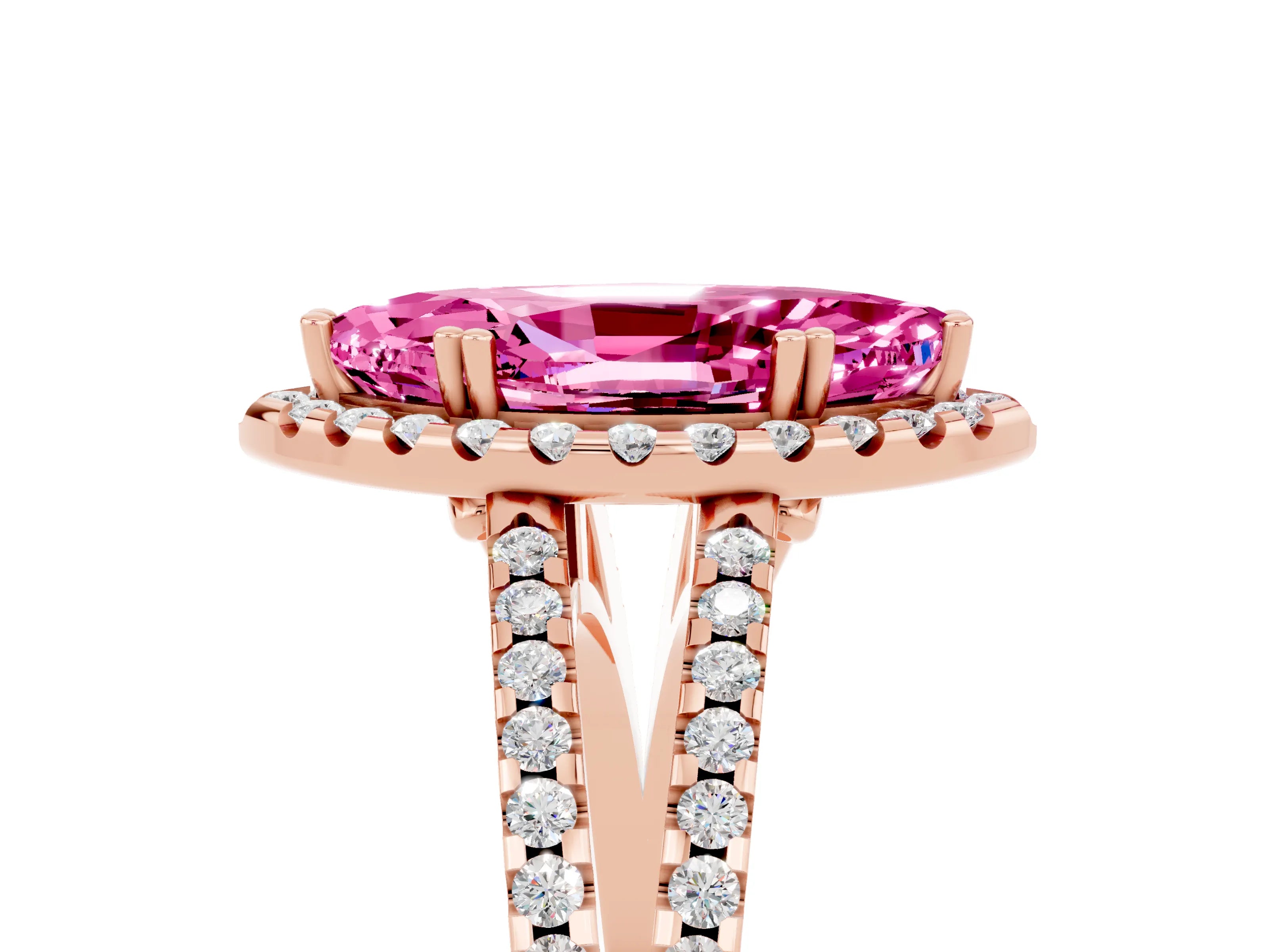 Rose gold Marquise Cut Pink Sapphire Halo Split Shank Engagement Ring_17