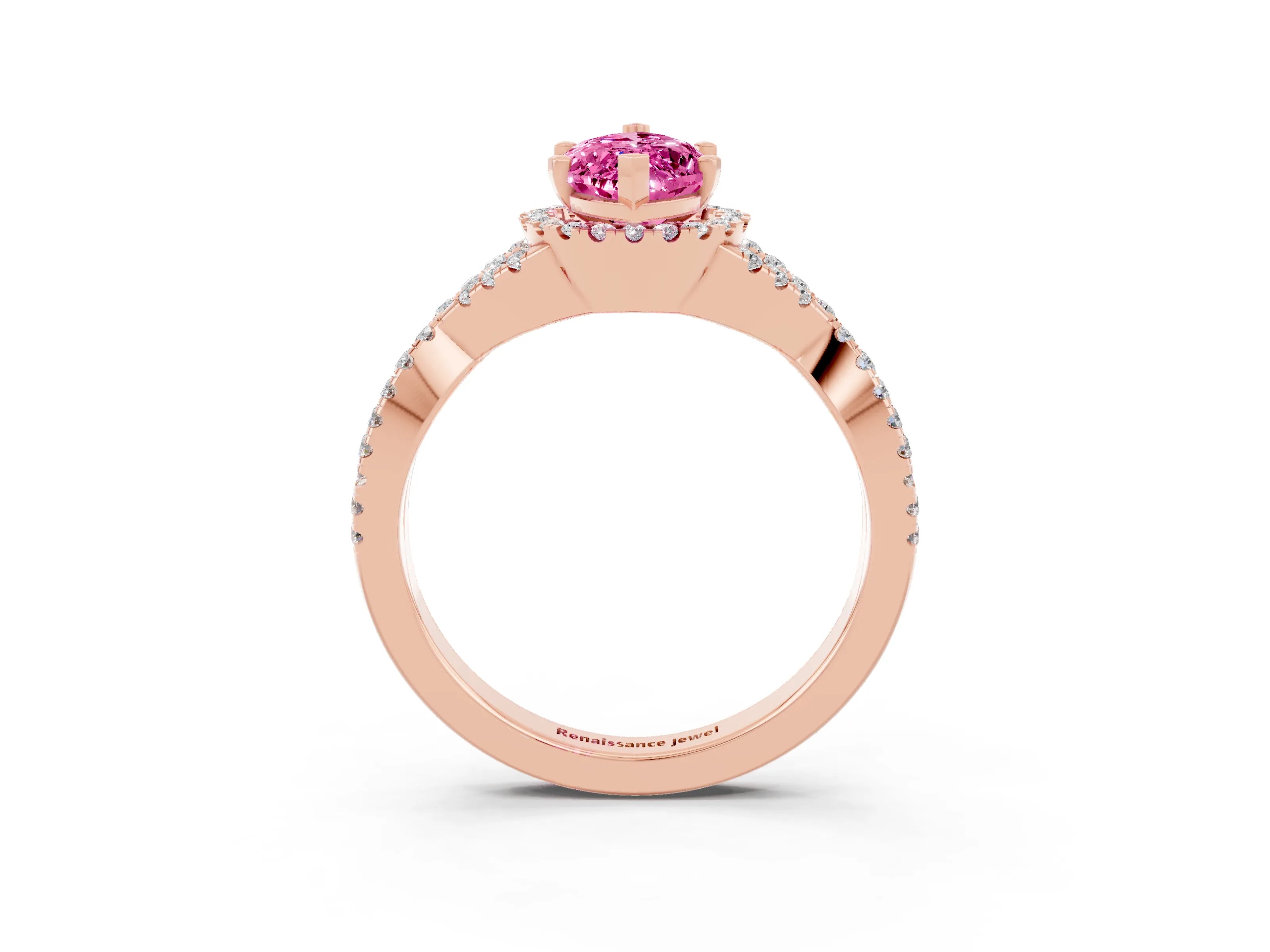 Rose gold Marquise Cut Pink Sapphire Halo Twist Band Solitaire Prong Setting Ring_27