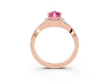 Rose gold Marquise Cut Pink Sapphire Halo Twist Band Solitaire Prong Setting Ring_27