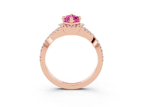 Rose gold Marquise Cut Pink Sapphire Halo Twist Band Solitaire Prong Setting Ring_27