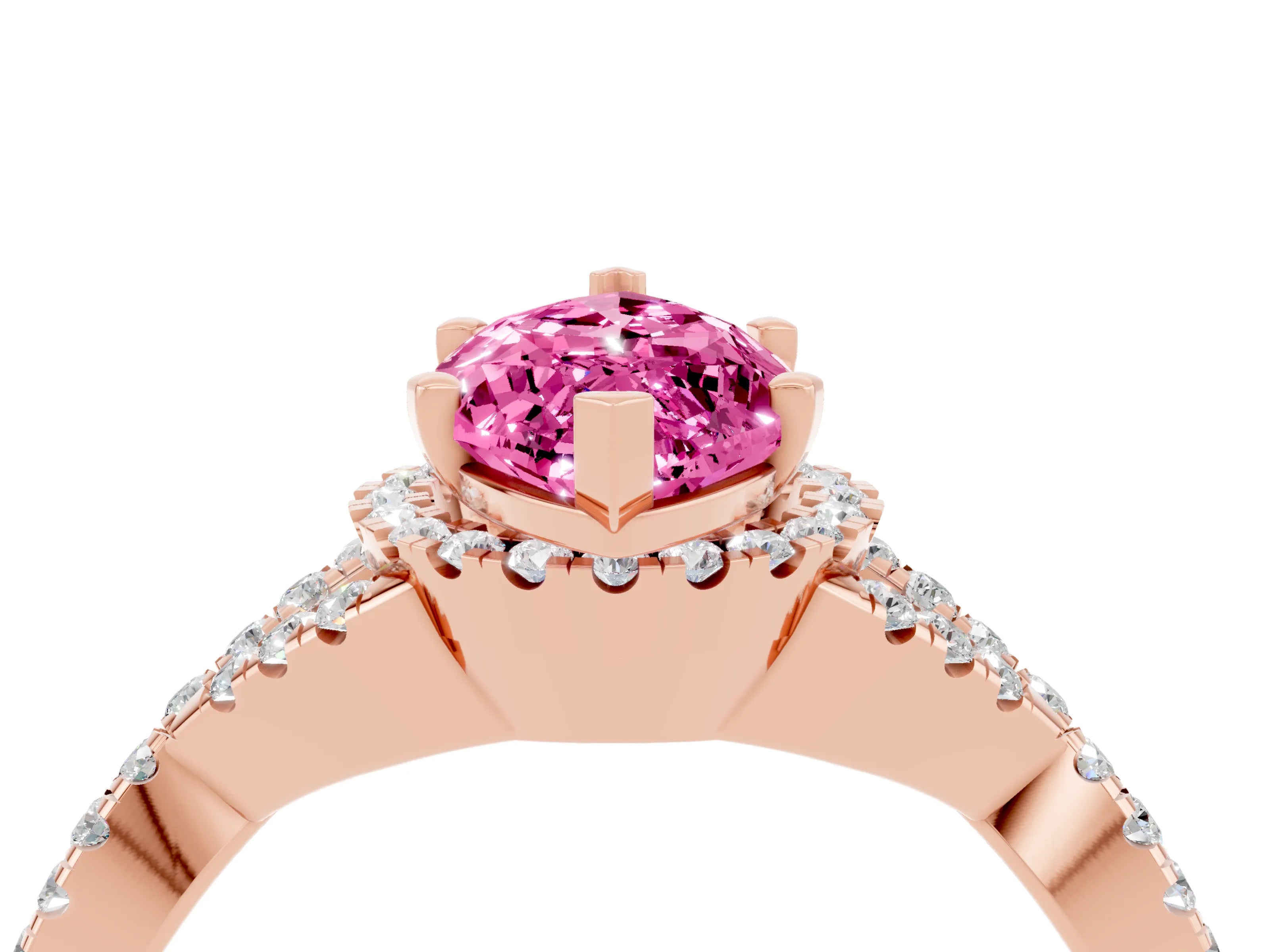 Rose gold Marquise Cut Pink Sapphire Halo Twist Band Solitaire Prong Setting Ring_28