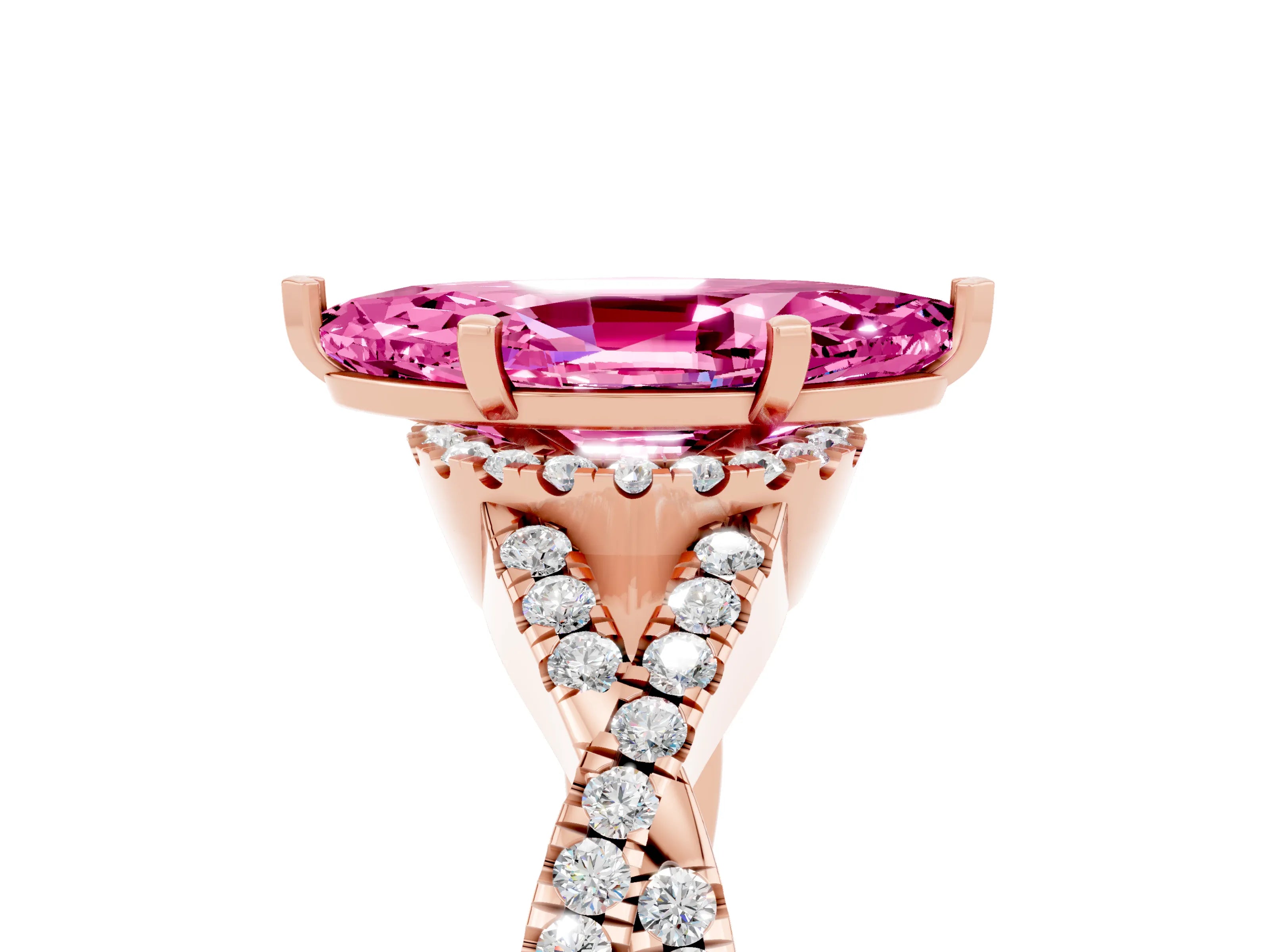 Rose gold Marquise Cut Pink Sapphire Halo Twist Band Solitaire Prong Setting Ring_29