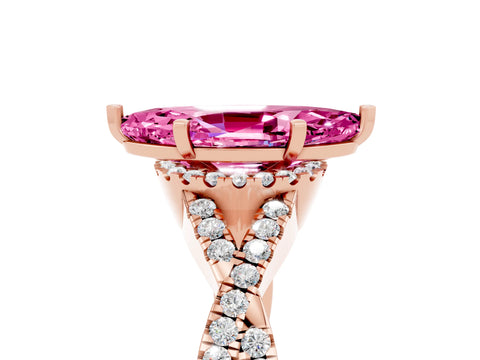 Rose gold Marquise Cut Pink Sapphire Halo Twist Band Solitaire Prong Setting Ring_29