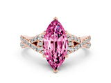 Rose gold Marquise Cut Pink Sapphire  Halo Twist Band Solitaire Prong Setting Ring_42