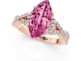 Rose gold Marquise Cut Pink Sapphire  Halo Twist Band Solitaire Prong Setting Ring_43