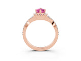Rose gold Marquise Cut Pink Sapphire  Halo Twist Band Solitaire Prong Setting Ring_45