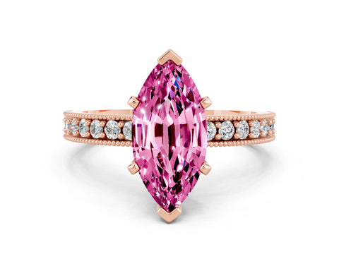 Rose gold Marquise Cut Pink Sapphire Milgrain Pavé Engagement Ring with Four-Prong Setting_24