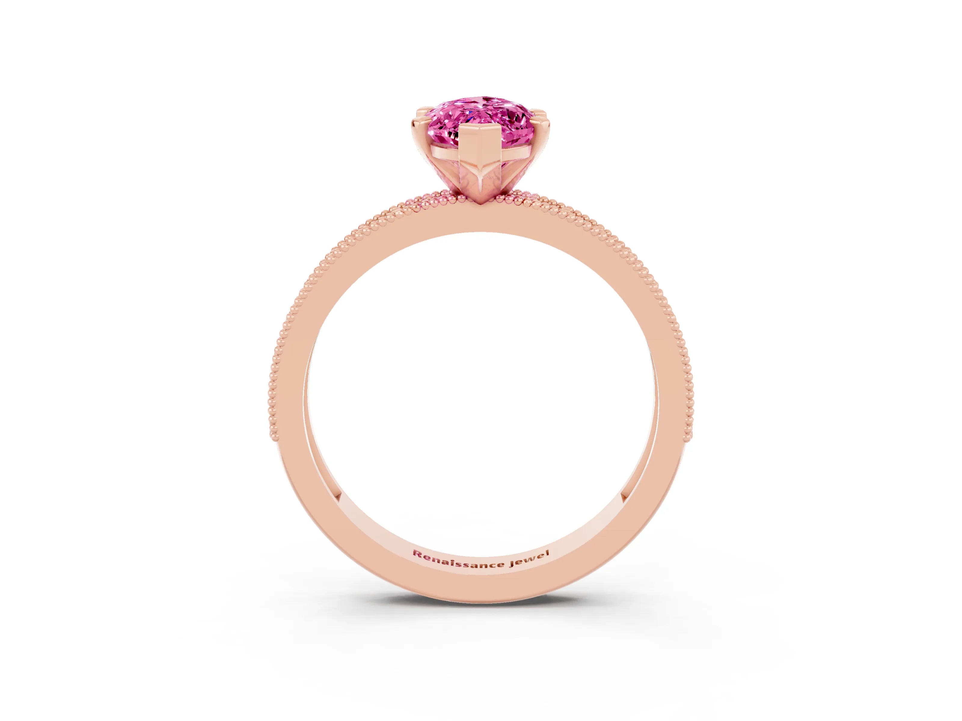 Rose gold Marquise Cut Pink Sapphire Milgrain Pavé Engagement Ring with Four-Prong Setting_27