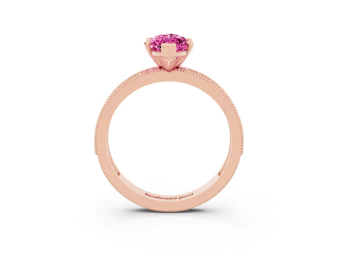 Rose gold Marquise Cut Pink Sapphire Milgrain Pavé Engagement Ring with Four-Prong Setting_27