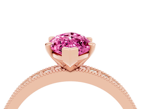 Rose gold Marquise Cut Pink Sapphire Milgrain Pavé Engagement Ring with Four-Prong Setting_28