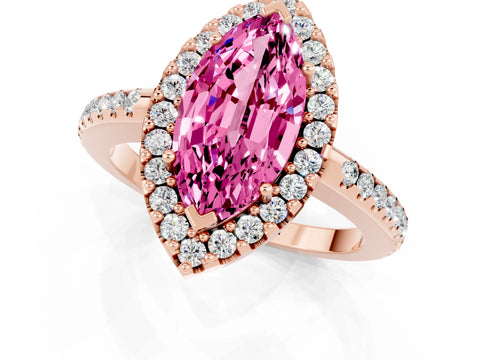 Rose gold Marquise Cut Pink Sapphire Pavé Halo Ring with Four-Prong Setting_13