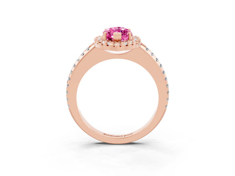 Rose gold Marquise Cut Pink Sapphire Pavé Halo Ring with Four-Prong Setting_15