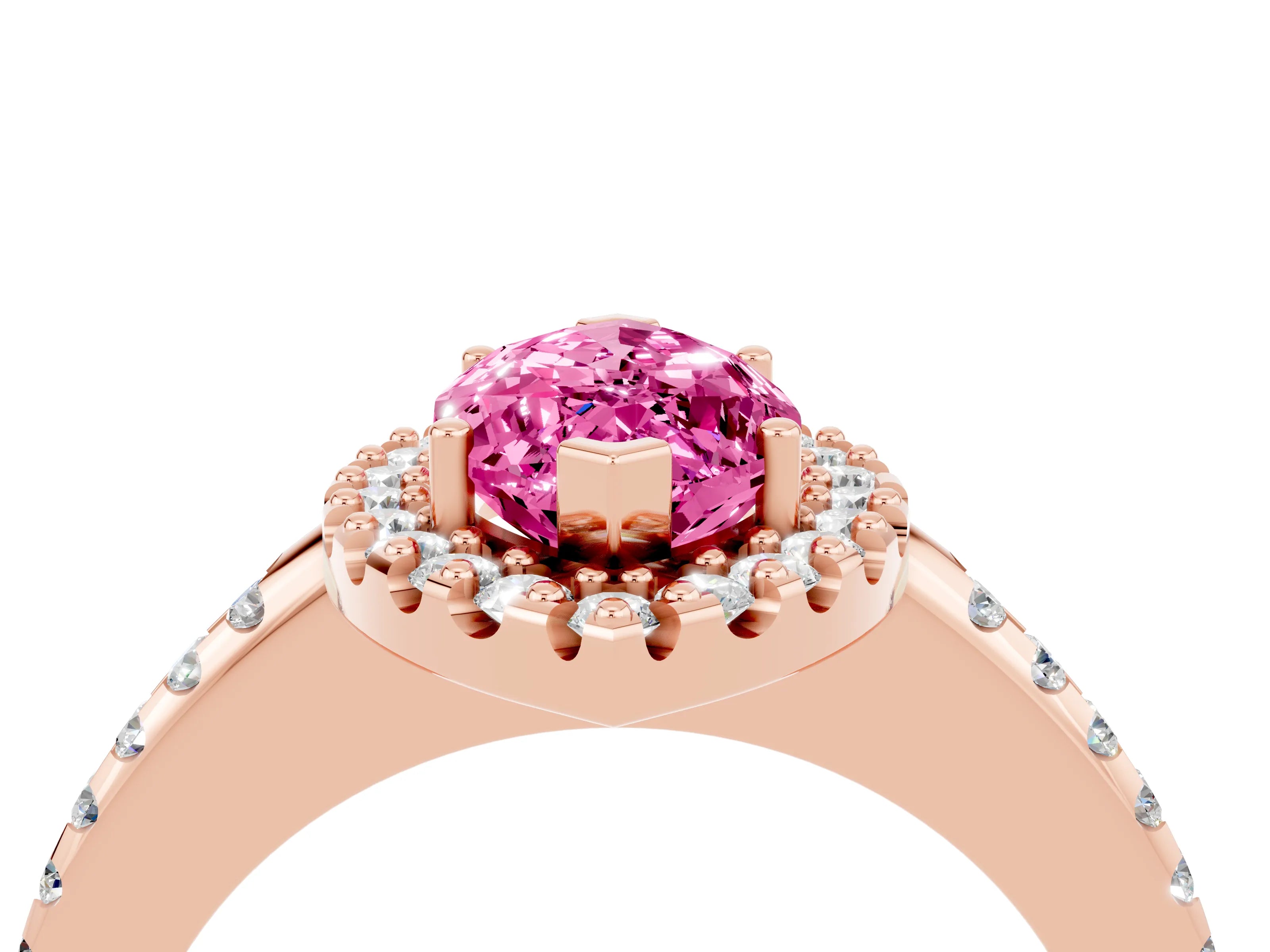 Rose gold Marquise Cut Pink Sapphire Pavé Halo Ring with Four-Prong Setting_16