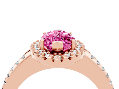Rose gold Marquise Cut Pink Sapphire Pavé Halo Ring with Four-Prong Setting_16