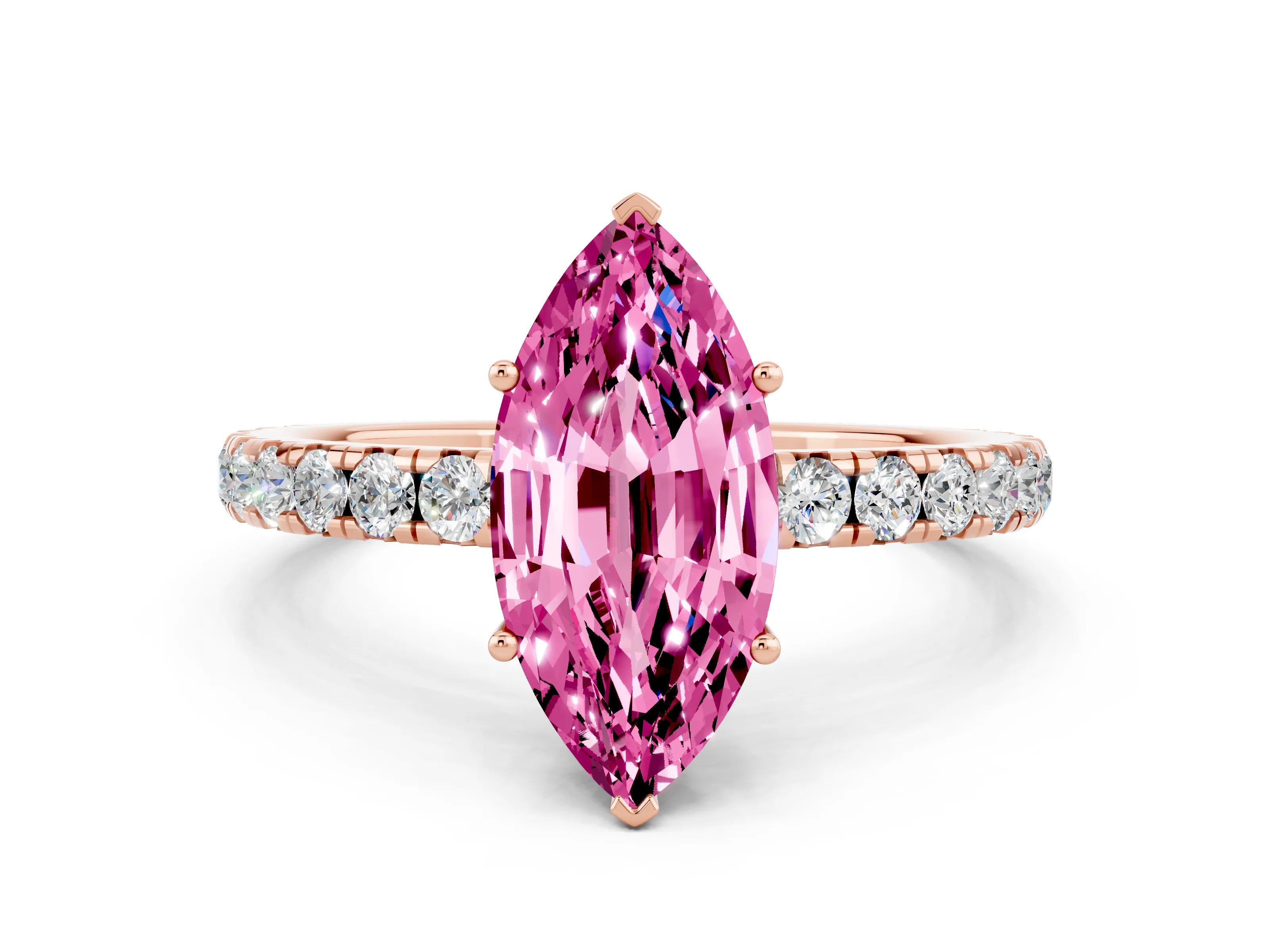 Rose gold Marquise Cut Pink Sapphire Pavé Solitaire Engagement Ring with Four-Prong Setting_12