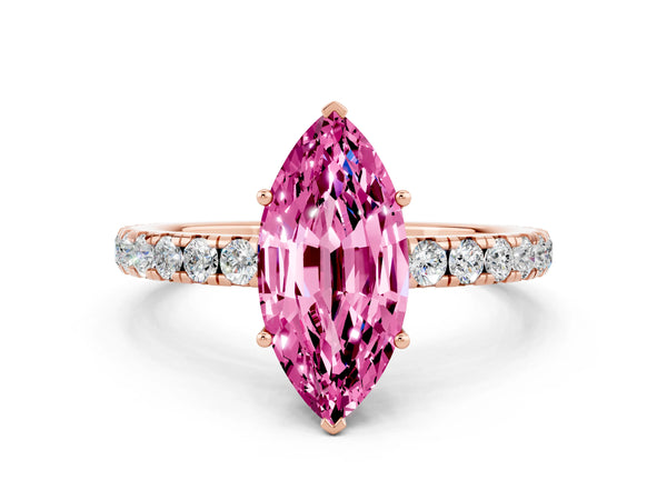 Rose gold Marquise Cut Pink Sapphire Pavé Solitaire Engagement Ring with Four-Prong Setting