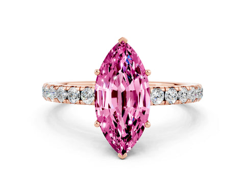 Rose gold Marquise Cut Pink Sapphire Pavé Solitaire Engagement Ring with Four-Prong Setting_12