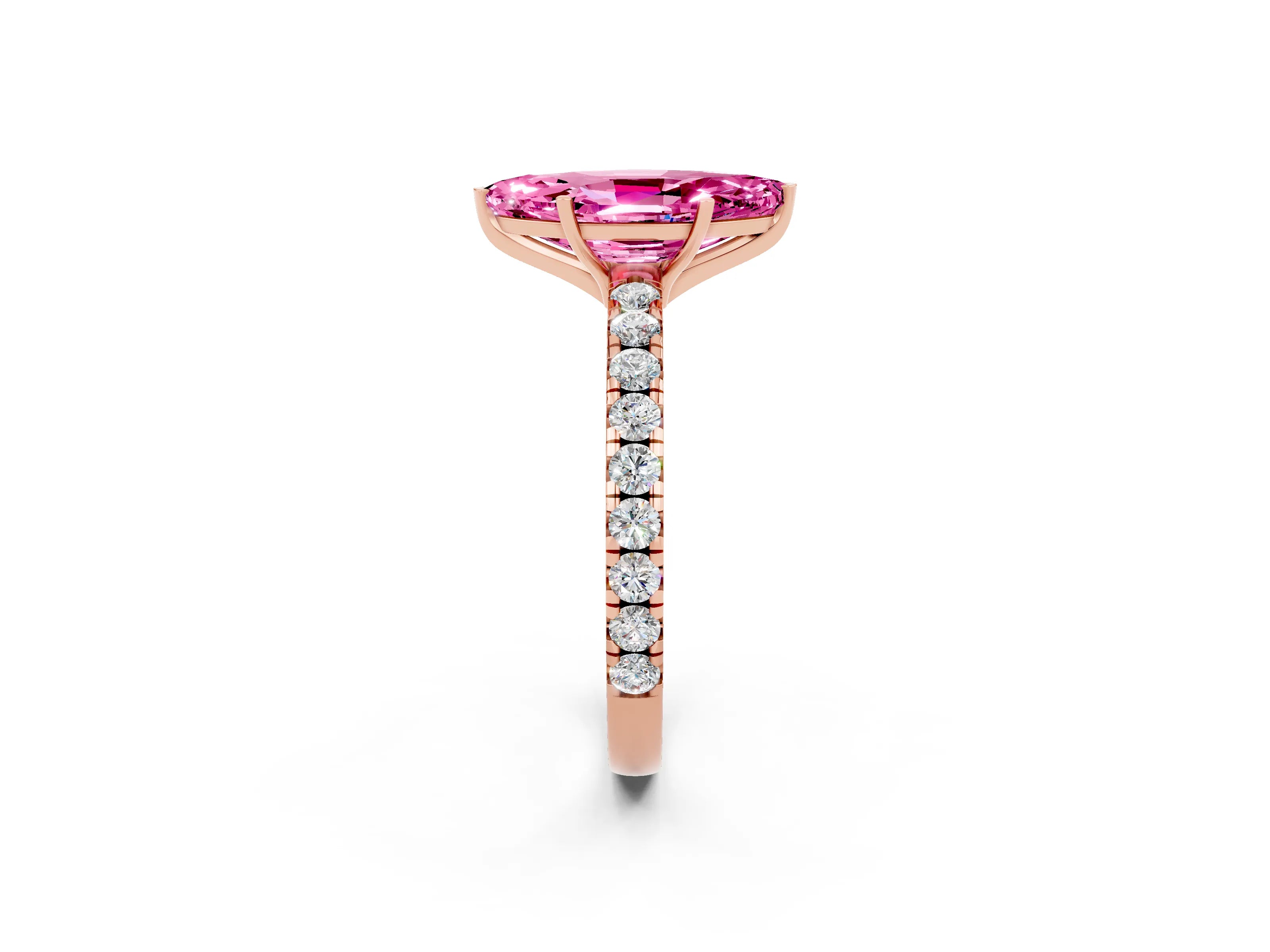 Rose gold Marquise Cut Pink Sapphire Pavé Solitaire Engagement Ring with Four-Prong Setting_14