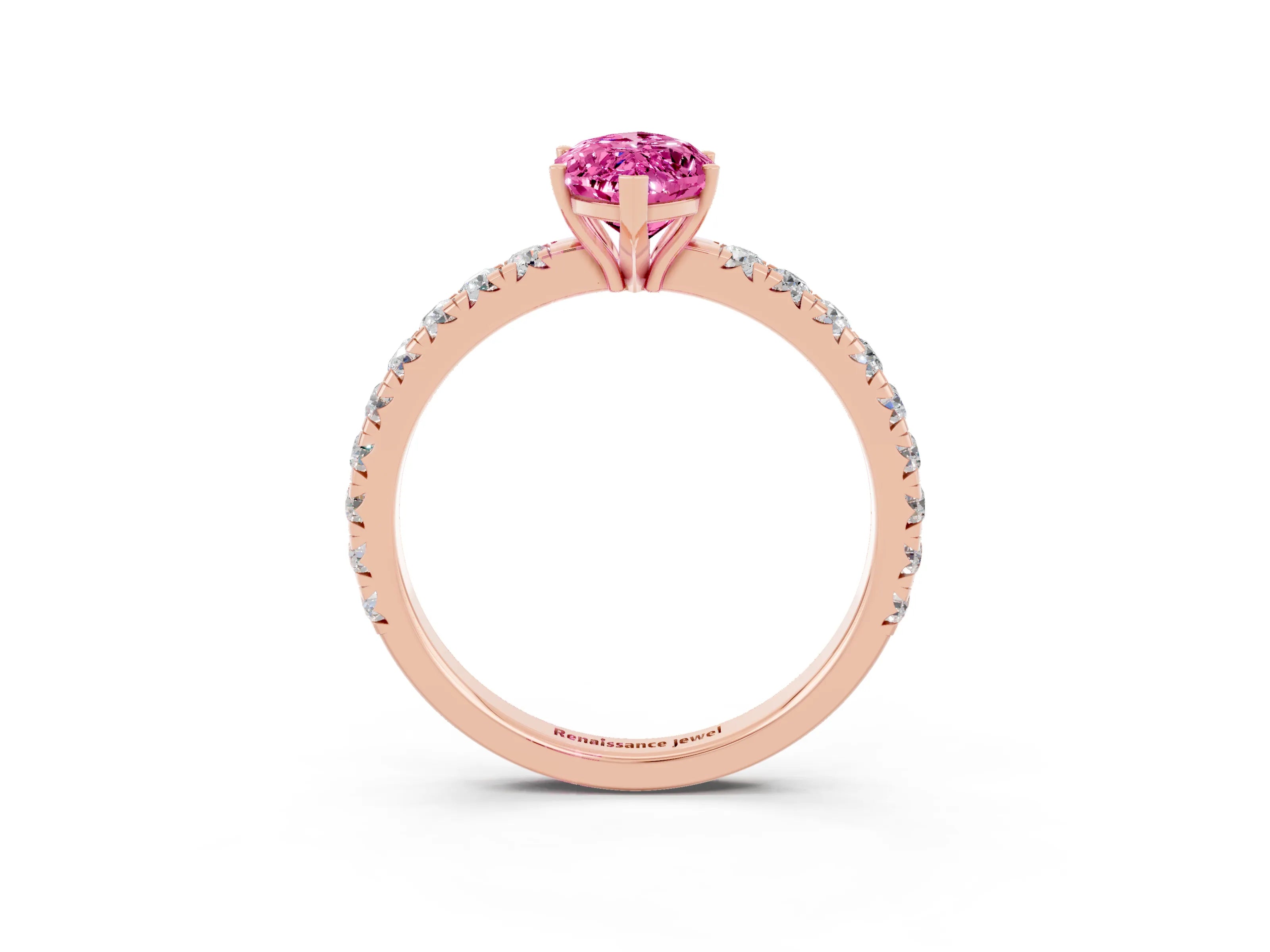 Rose gold Marquise Cut Pink Sapphire Pavé Solitaire Engagement Ring with Four-Prong Setting_15