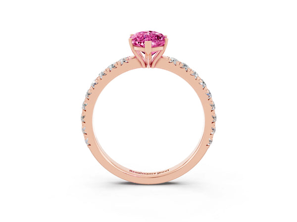 Rose gold Marquise Cut Pink Sapphire Pavé Solitaire Engagement Ring with Four-Prong Setting