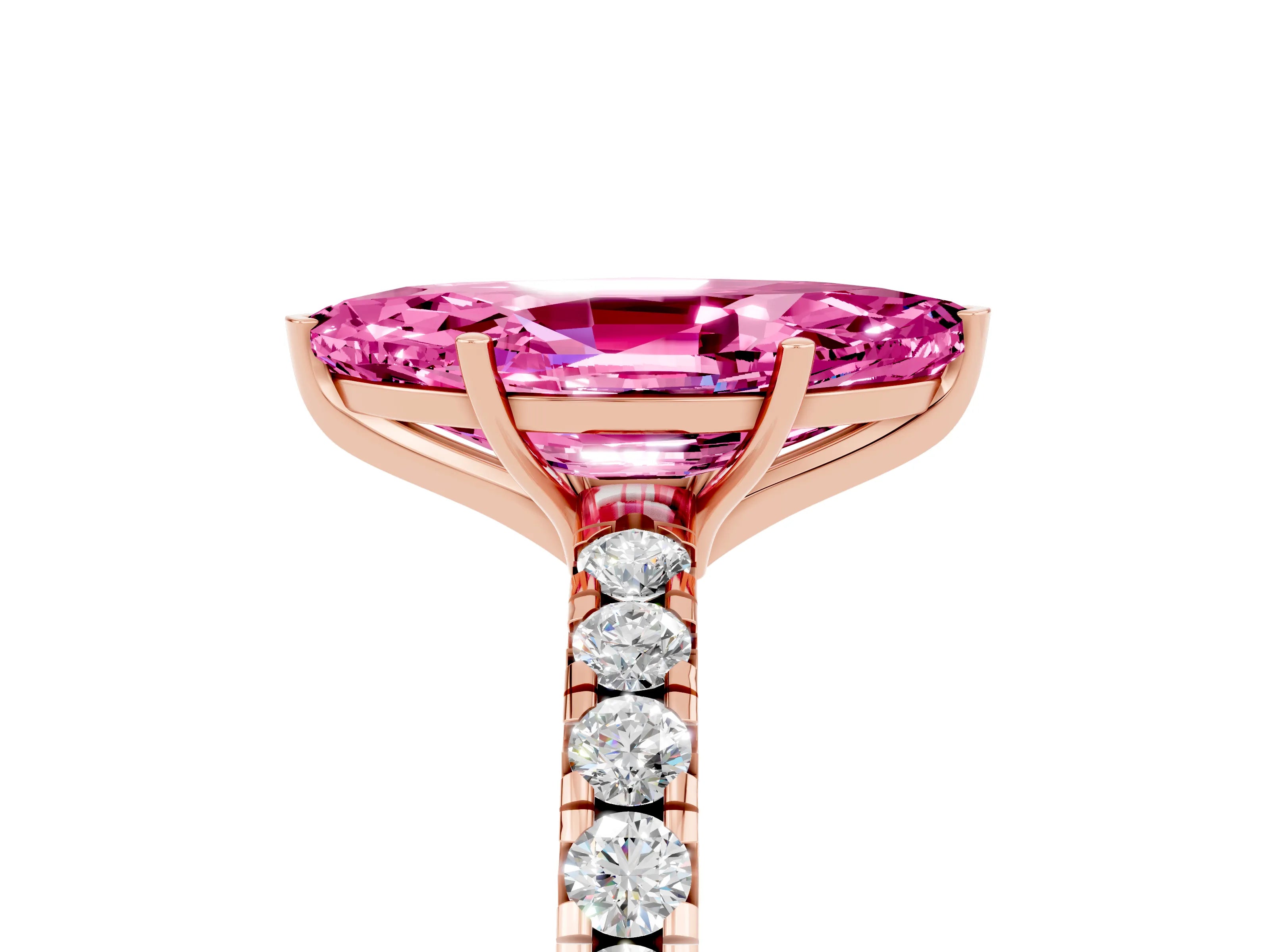 Rose gold Marquise Cut Pink Sapphire Pavé Solitaire Engagement Ring with Four-Prong Setting_17