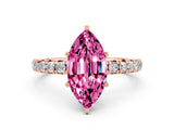 Rose gold Marquise Cut Pink Sapphire Pavé Solitaire Ring with Round Band and Prong Setting_12