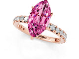 Rose gold Marquise Cut Pink Sapphire Pavé Solitaire Ring with Round Band and Prong Setting_13