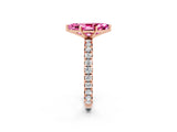 Rose gold Marquise Cut Pink Sapphire Pavé Solitaire Ring with Round Band and Prong Setting_14