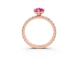 Rose gold Marquise Cut Pink Sapphire Pavé Solitaire Ring with Round Band and Prong Setting_15
