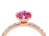 Rose gold Marquise Cut Pink Sapphire Pavé Solitaire Ring with Round Band and Prong Setting_16