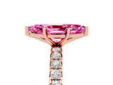 Rose gold Marquise Cut Pink Sapphire Pavé Solitaire Ring with Round Band and Prong Setting_17
