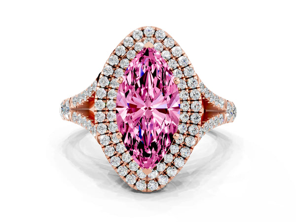 Rose gold Marquise Cut Pink Sapphire Pavé Split Shank Double Halo Engagement Ring