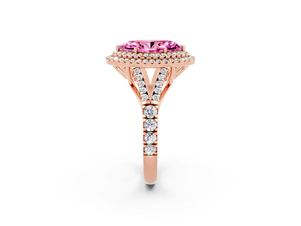Rose gold Marquise Cut Pink Sapphire Pavé Split Shank Double Halo Engagement Ring