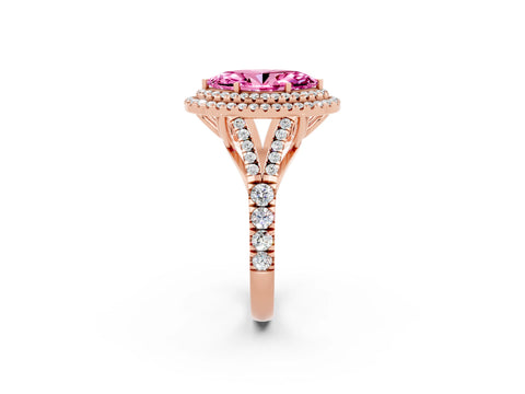 Rose gold Marquise Cut Pink Sapphire Pavé Split Shank Double Halo Engagement Ring_2
