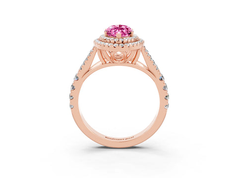 Rose gold Marquise Cut Pink Sapphire Pavé Split Shank Double Halo Engagement Ring_3