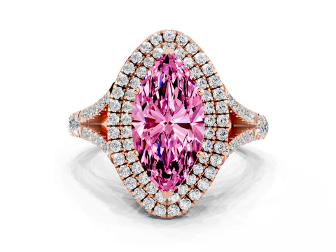 Rose gold Marquise Cut Pink Sapphire Pavé Split Shank Double Halo Engagement Ring
