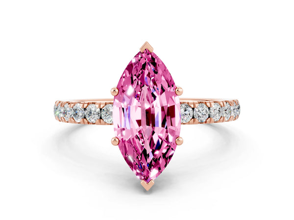 Rose gold Marquise Cut Pink Sapphire Pave Band Solitaire Ring with Round  and Prong Setting