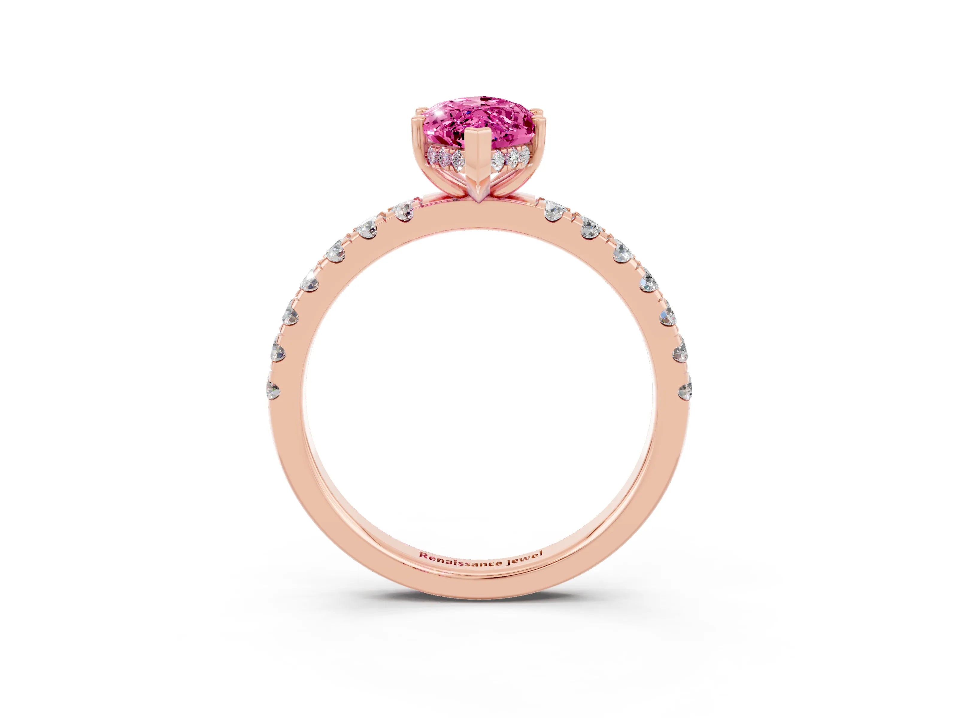 Rose gold Marquise Cut Pink Sapphire Pave Band Solitaire Ring with Four-Prong Setting_15
