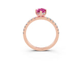 Rose gold Marquise Cut Pink Sapphire Pave Band Solitaire Ring with Four-Prong Setting_15