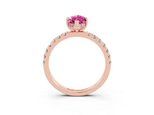 Rose gold Marquise Cut Pink Sapphire Pave Band Solitaire Ring with Round  and Prong Setting